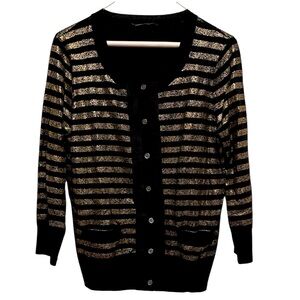 DKNY Black and Gold Striped Cardigan